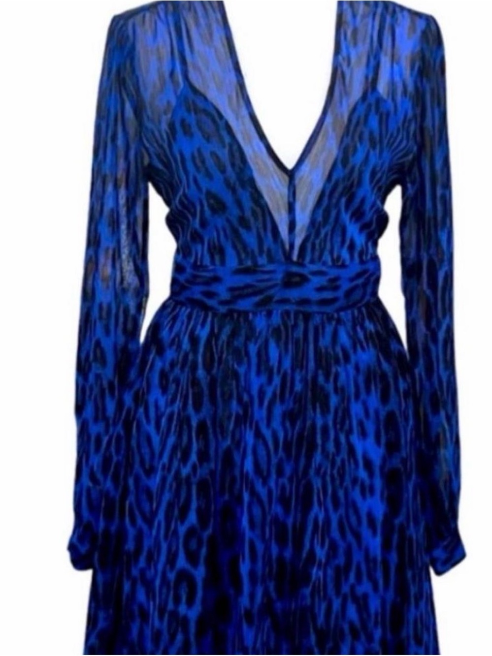 Michael Kors Electric Blue Leopard Print V-Neck Mini Dress - Picture 5 of 8